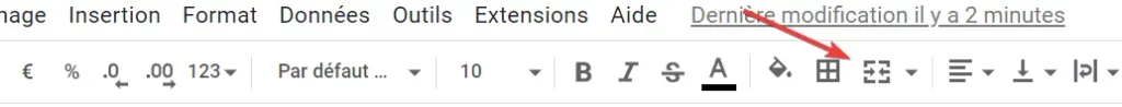 Icône pour fusionner les cellules dans dans la barre d'outil de Google Sheets