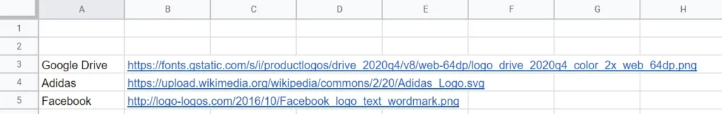 Le nom de sociétés avec les liens vers leurs logos