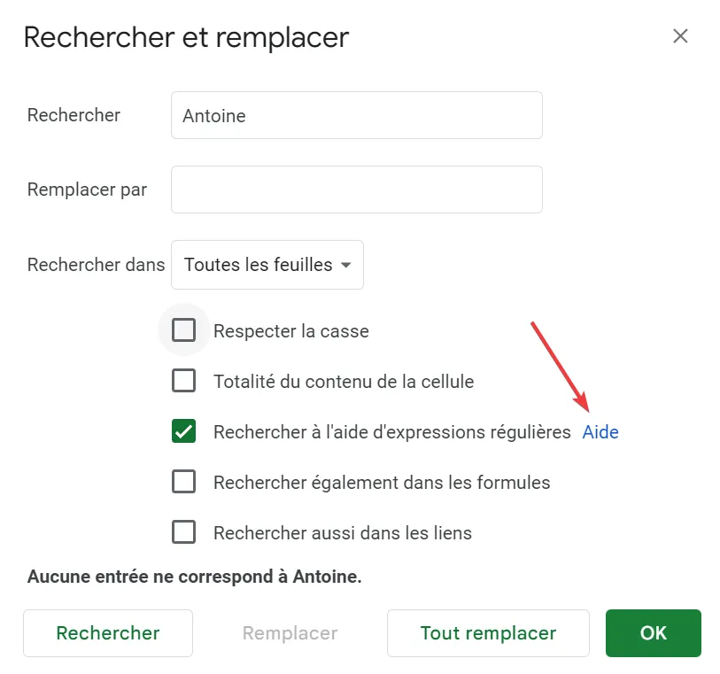 Aide sur la recherche dans Google Sheets