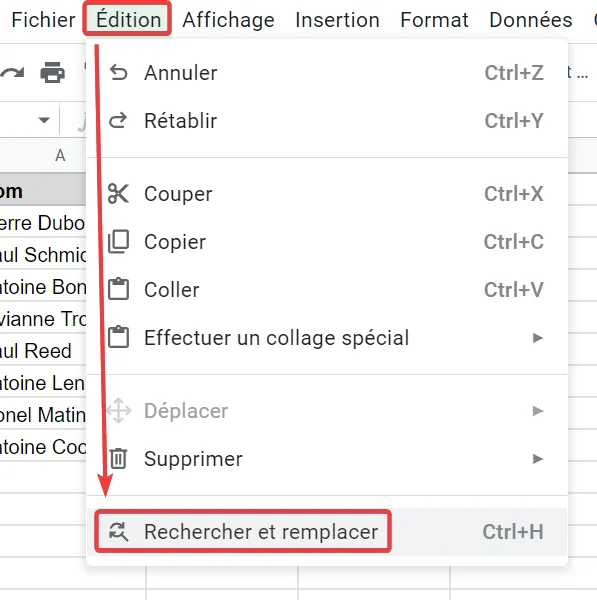 Cliquez sur Edition puis Rechercher et remplacer