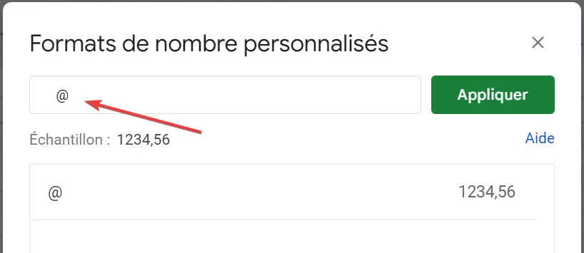 Entrez le format personnalisé pour mettre en retrait le texte de la cellule dans Google Sheets