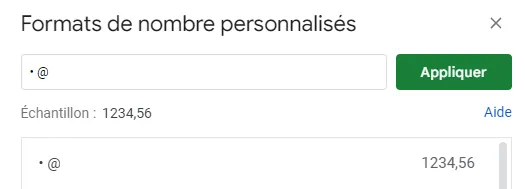 Format de nombre personnalisé avec @