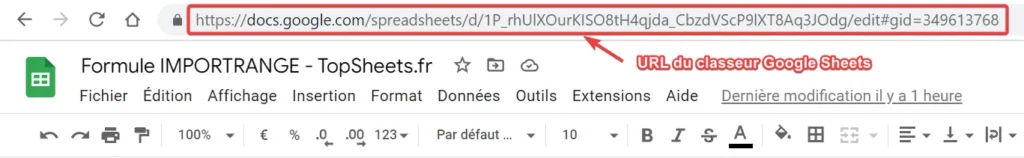 URL de feuille de calcul pour la formule IMPORTRANGE
