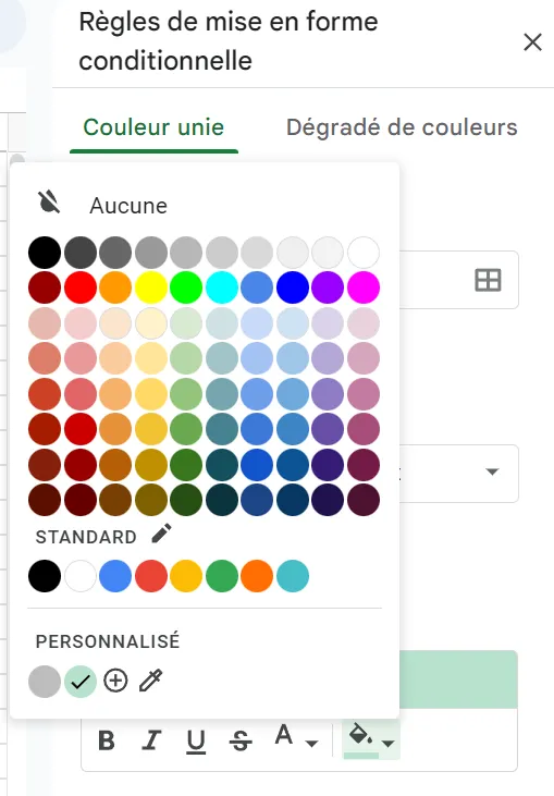 Choisissez la couleur que vous souhaitez pour vos lignes alternées