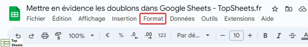 Cliquez sur Format dans le menu