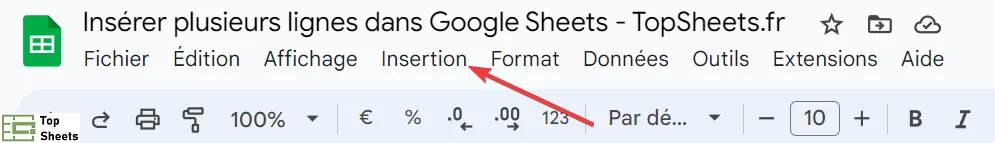 Cliquez sur Insertion dans la barre de menu