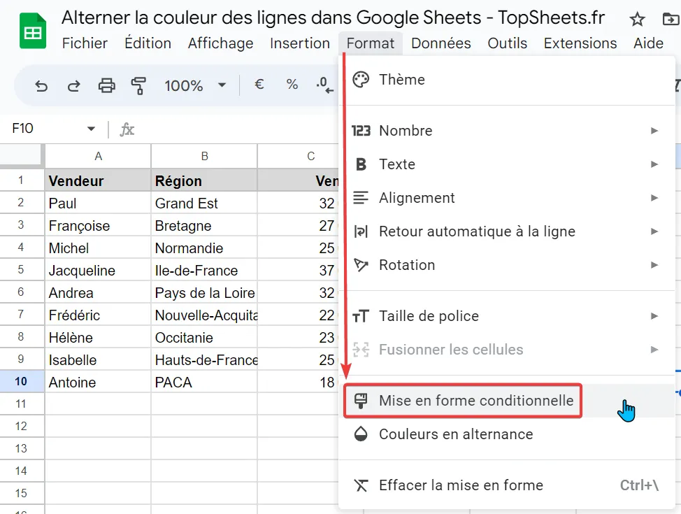 Cliquez sur Mise en forme conditionnelle