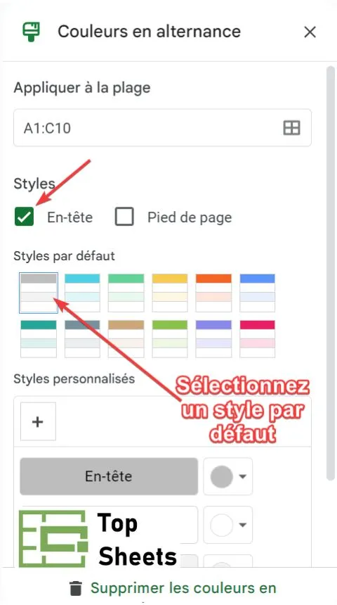 Couleur alternée des lignes dans Google Sheets