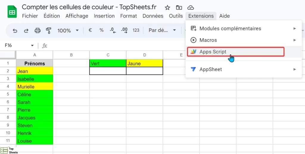 Compter les cellules de couleur dans Google Sheets (facile)
