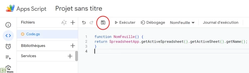 Cliquez sur l'icône Enregistrer
