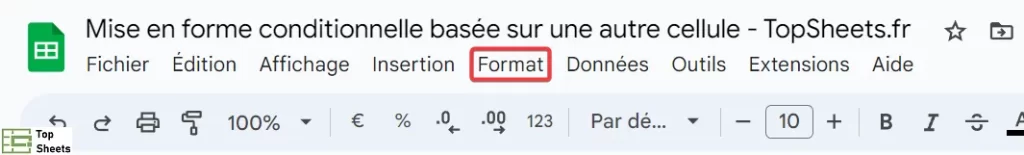 Cliquez sur l'onglet Format