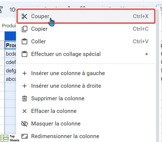 Cliquez sur l'option Couper