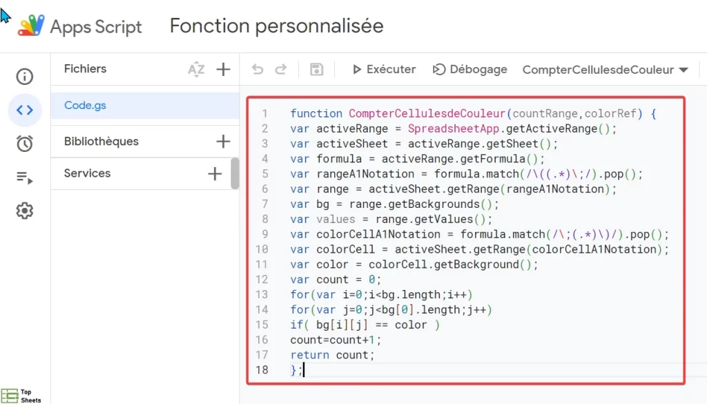 Copiez et collez le code dans la fenêtre de code