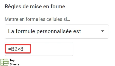 Entrez la formule dans le champ Règles de mise en forme