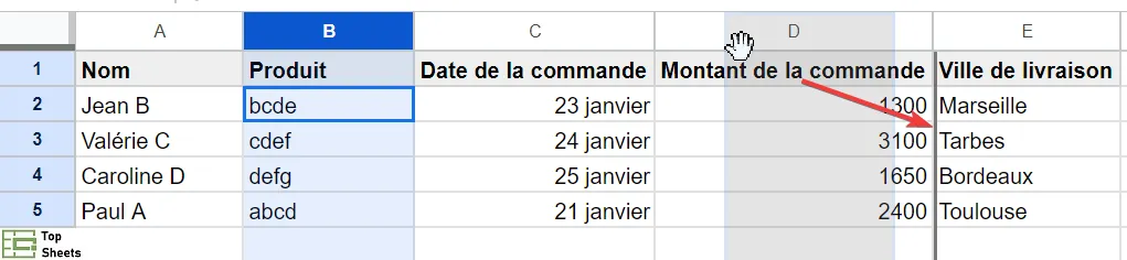 Faites glisser la colonne à l'endroit où vous souhaitez la déplacer