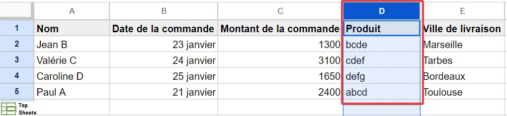 Répétez à nouveau le processus pour déplacer la colonne vers la droite
