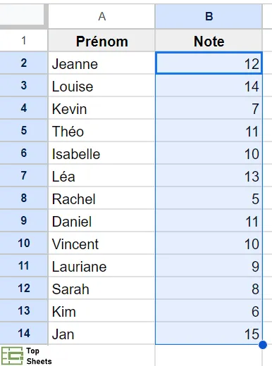 Sélectionnez les cellules appropriées