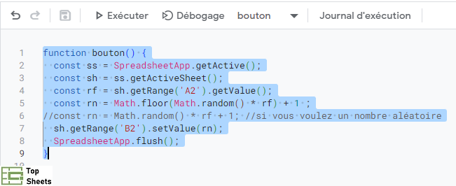 Collez le script dans la fenêtre de script de l'Apps Script
