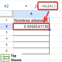 Fonction ALEA dans Google Sheets
