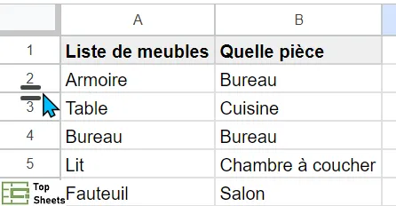 Placez le curseur entre les lignes dont vous souhaitez modifier la hauteur