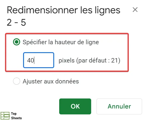 Spécifiez la hauteur de ligne manuellement