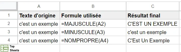 Utiliser des formules pour changer la casse dans Google Sheets