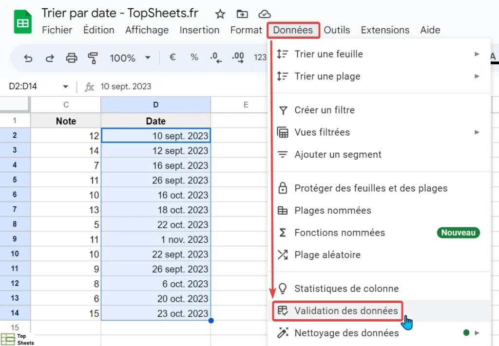 Accédez à Données Validation des données