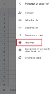 Ajuster les paramètres d'impression sur Google Sheets pour téléphone portable