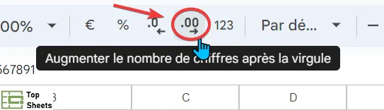 Bouton pour Augmenter le nombre de chiffres après la virgule