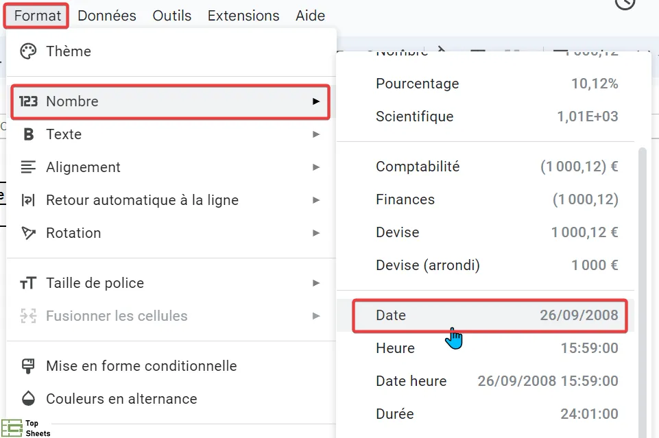 Changer le format en Date dans Google Sheets