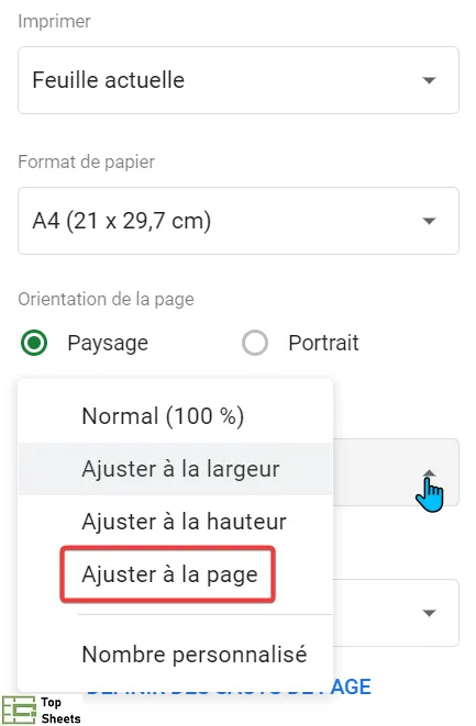 Cliquez sur Ajuster à la page