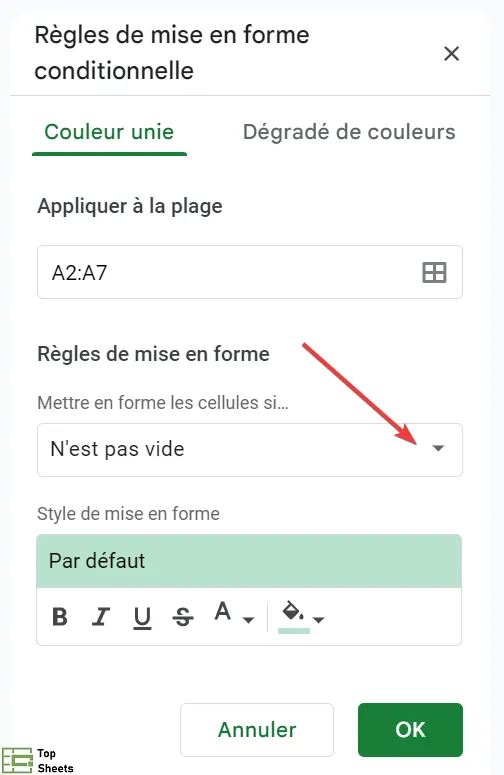 Cliquez sur Mettre en forme les cellules si…