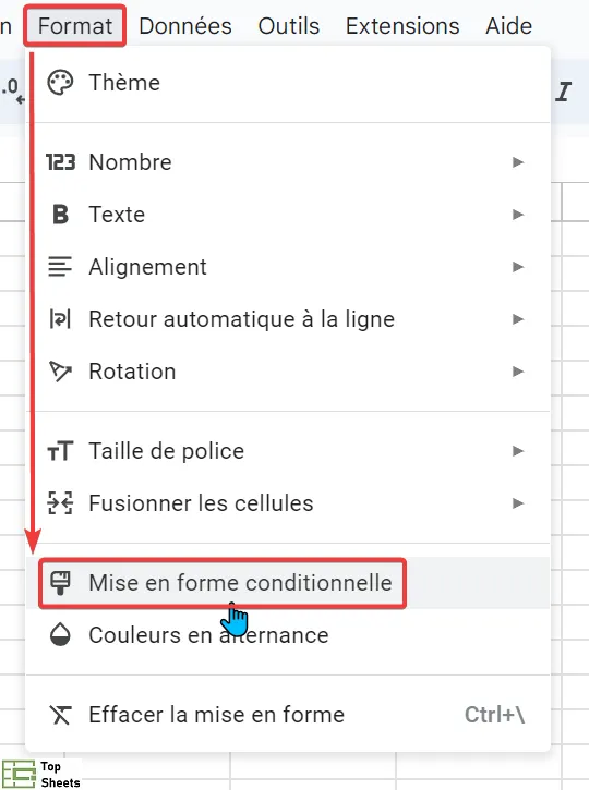 Cliquez sur Mise en forme conditionnelle
