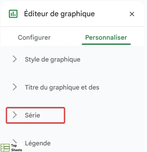 Cliquez sur Série dans l’éditeur de graphique