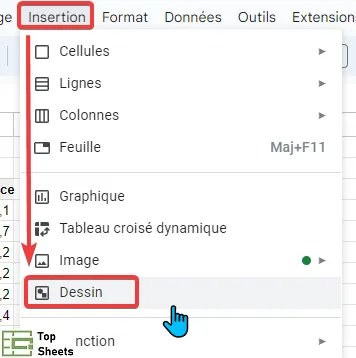 Cliquez sur le menu Insertion puis sur Dessin