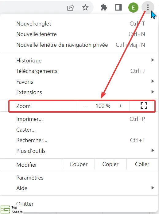 Cliquez sur les icônes plus moins pour modifier les niveaux de zoom