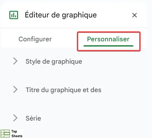 Cliquez sur l'onglet personnaliser dans l'éditeur de graphique
