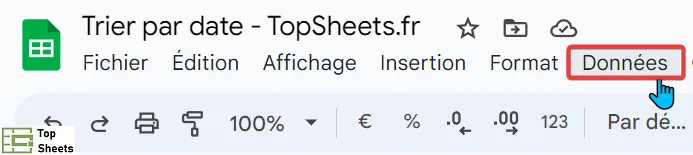 Cliquez sur l'option Données dans le menu