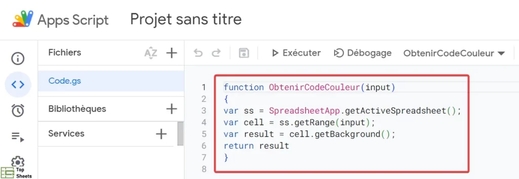 Copiez et collez le code dans Apps Script