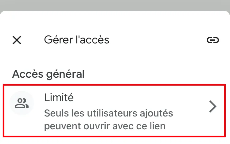 Dans Gérer l'accès cliquez sur Limité