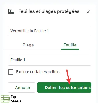 Définir les autorisations pour la feuille protégée
