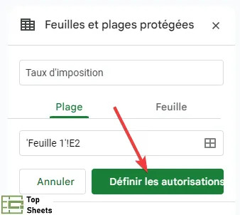 Définir les autorisations pour la plage protégée