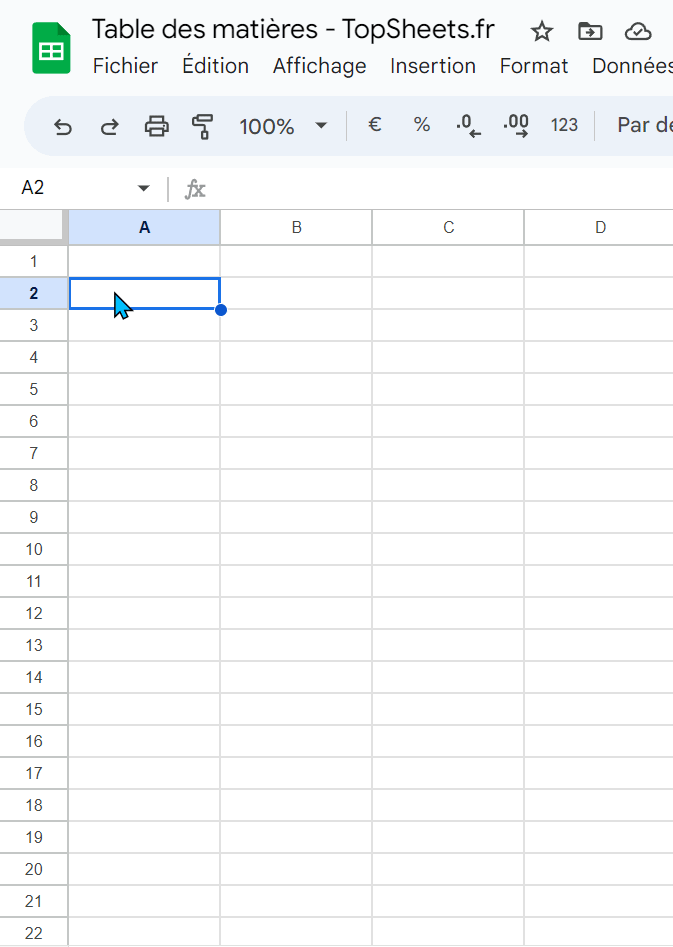 Démonstration GIF de la table des matières dans Google Sheets