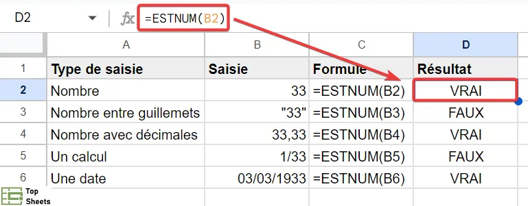 ESTNUM pour vérifier une cellule