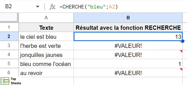 Fonction CHERCHE pour trouver un texte précis