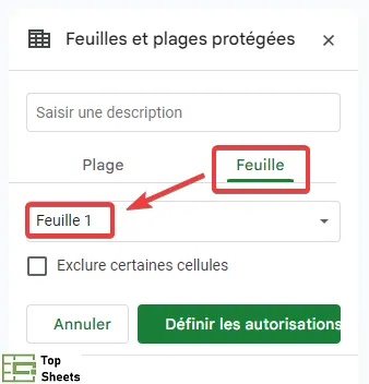 La feuille à verrouiller est sélectionnée
