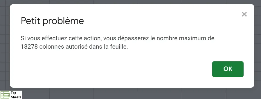 Limites du nombre de colonnes dans Google Sheets