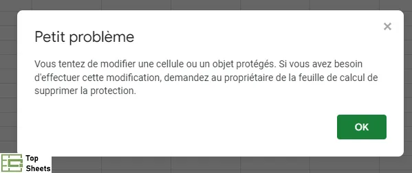 Message qui signale que les cellules sont verrouillées
