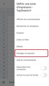 Partager et exporter un fichier depuis Google Sheets sur smartphone