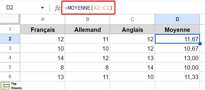 Plage de données avec des formules